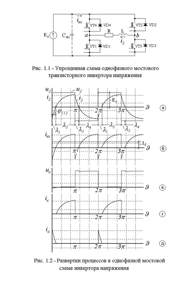 Схема однофазного инвертора напряжения