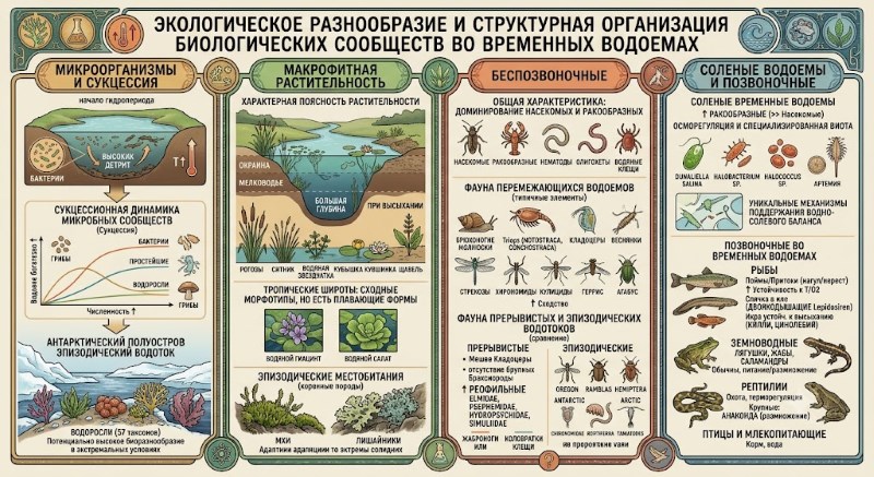 Экологическое разнообразие и структурная организация биологических сообществ во временных водоемах