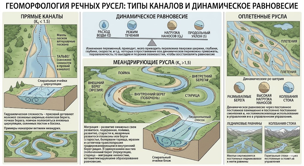 Геоморфология речных русел: типы каналов и их динамическое равновесие