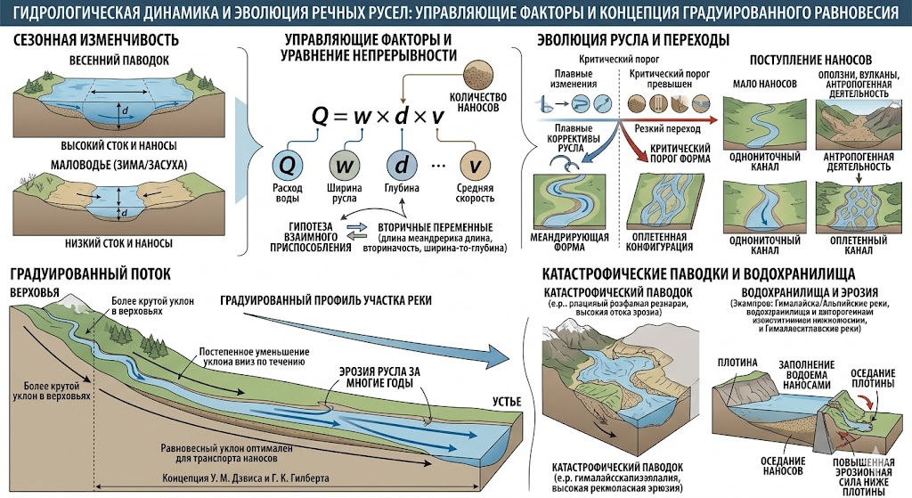 Гидрологическая динамика и эволюция речных русел: управляющие факторы и концепция градуированного равновесия