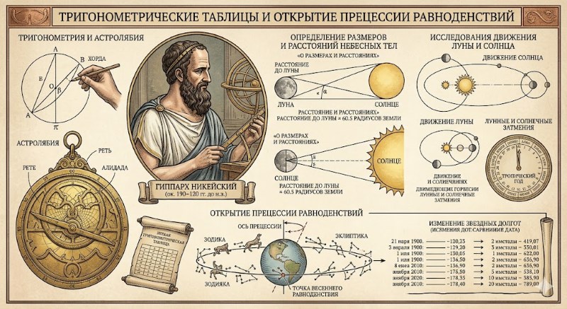 Гиппарх Никейский: тригонометрические таблицы и открытие прецессии равноденствий